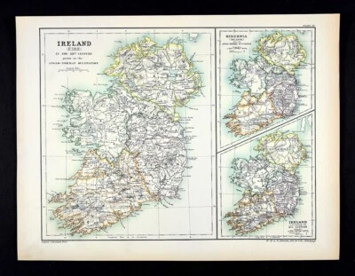 1902 Johnston Oxford Map Ireland Eire 12th Century Hibernia & Anglo- Norman Era - Image 1 of 4