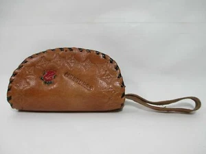 Vintage handbesetzte hellbraune Leder kleine Geldbörse Honduras Rose - Bild 1 von 7