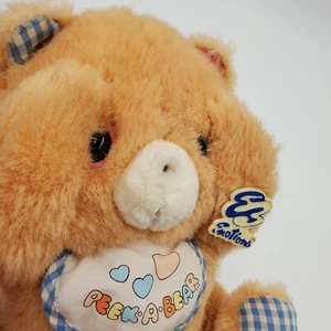 Vtg 1982 MATTEL Emotions Peek a Boo Plush Teddy BEAR w/ bib RARE Peach - Picture 1 of 8