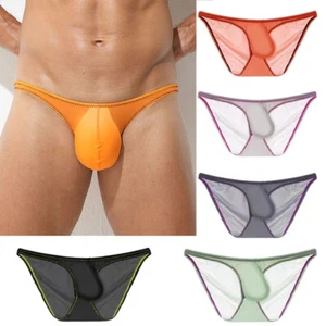 Ice Silk Briefs Sexy Men Low-rise Underwear Breathable See-through Underpants - Picture 1 of 30