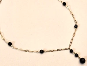 14k Gold Filled Oval Link Y Drop Chain Necklace Black Spinel Beads - Picture 1 of 3