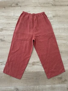 FLAX Linen Pants Wide Leg Floods Lagenlook Elastic Waist High Rise Small S - Picture 1 of 7