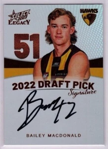 2023 Select AFL Legacy Draft Pick Firma Cobre Bailey Macdonald #107/175 - Imagen 1 de 3