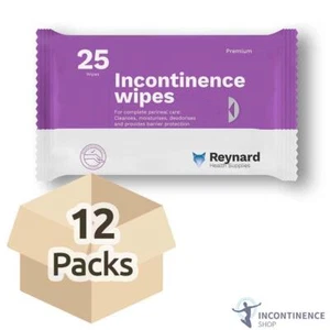 12x Reynard Premium Disposable Incontinence Wipes for Complete Care - Pack of 25 - Picture 1 of 2
