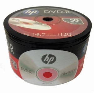 50-Pack HP 16X Logo Blank DVD-R DVDR Recordable Disc Media 4.7GB Shrink Wrapped - Picture 1 of 4