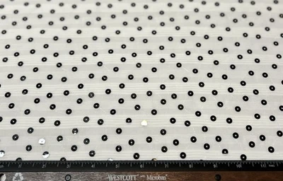 White Cotton Fabric W/ Black Sequins Embroidery 48" Wide, By The Yard (EB-751) - Image 1 of 3