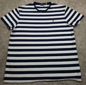 Polo Ralph Lauren T Shirt Mens Large Blue Striped Embroidered Pony Logo  - Picture 1 of 15