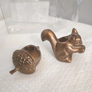 Squirrel & Acorn Sm Candle Holders Small Copper Metal Fall Thanksgiving Table - Picture 1 of 11