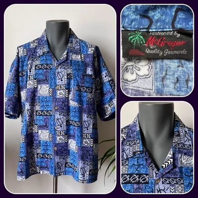 Vintage McGregor Blue Cotton Hawaiian Shirt Size 2XL Rockabilly Dead Stock - Image 1 of 4