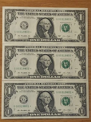 2013 $1 "STAR NOTE" LOT (3) CHICAGO DISTRICT UNC/GEM CONS SERIAL # NOTES - Image 1 of 4