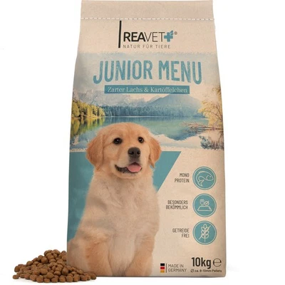 REAVET Hundefutter Trocken Junior Menü 10kg - mit Lachs, Trockenfutter Junghunde - Bild 1 von 4