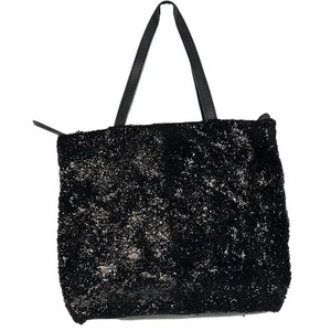 Caterina Lucchi Black Gold Sherpa Leather Shoulder Tote Bag Purse Large Work - Picture 1 of 7