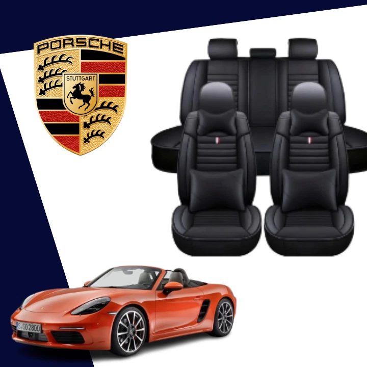 Para todas as capas de assento de carro Porsche 9 peças frente traseira premium couro sintético preto - Imagem 1 de 4