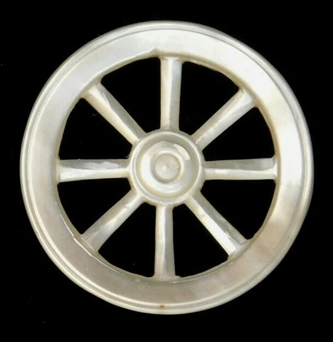 Antique Vtg BUTTON Pierced & Carved White Pearl Shell Wheel Spoke NICE! #K3 Cover