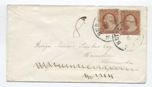 c1860 Burlington NJ #26x2 cover to Bermuda via NYC [6785] - Picture 1 of 3