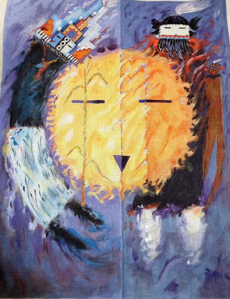 Handpainted Needlepoint Canvas - The World and the Sun and the Kitana - Image 1 of 1