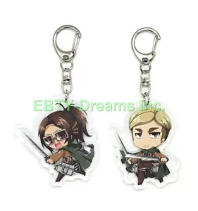 Set of 2 Attack On Titan Anime Acrylic Keychain Erwin Smith, Hange Zoe v1 - Picture 1 of 2
