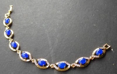 Brazalete Brazalete Pez Genuino Azul Jade Cabujón Circonita Cúbica Ojo 18KGP Foto 1 de 4