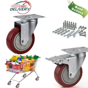 4 x Heavy Duty Castor Wheels 100mm Rubber Swivel Trolley Furniture Caster Wheel - Picture 1 of 21