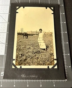 Sexy African American Black Woman VAMPING Caption Horse Field Vtg Snapshot PHOTO - Picture 1 of 4