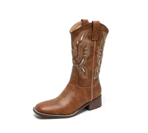 Para mujeres Punta Ancha Cuadrada Moda Occidental Vaquera Botas de Vaquero Zapatos media pantorrilla - Imagen 1 de 8