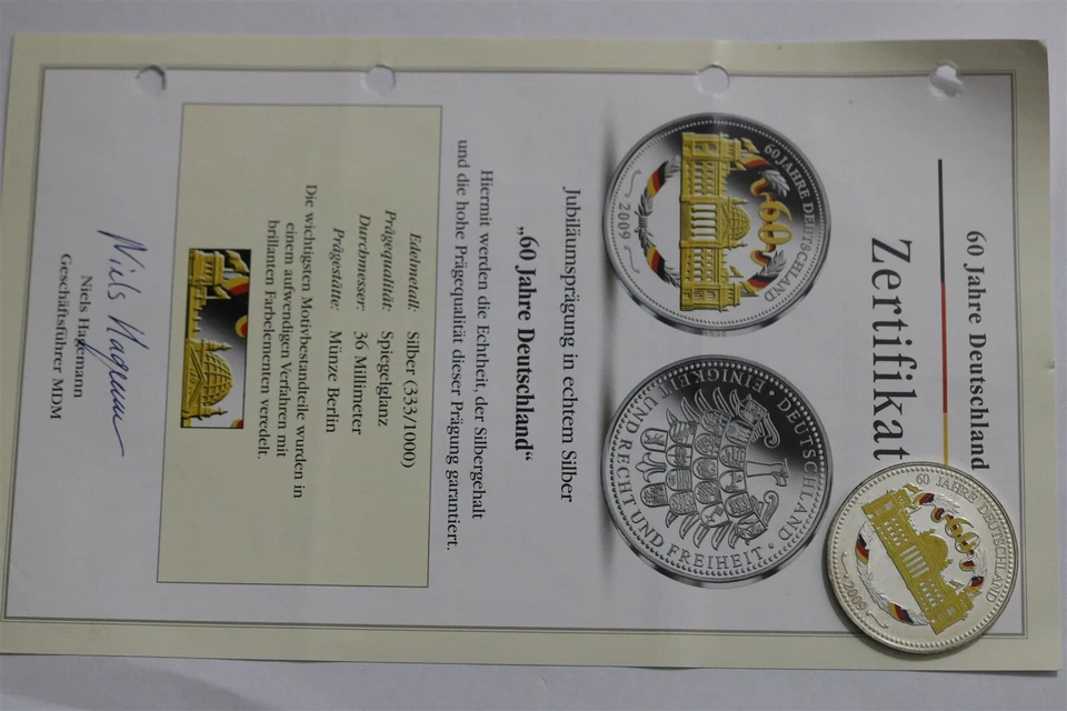 🧭 🇩🇪 MEDAGLIA GERMANIA ARGENTO 36mm 60 anni colorata/smaltata con coab56#2... - Immagine 1 di 4