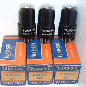 Perfect Tung-Sol Nos Nib Trio 12Sl7Gt Black Round Plate 3 Tubes 12Sl7 Cv924 Rare