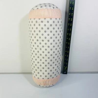 RARE Sweet Jojo Polka Dots Bolster Pillow , 6x 16 Pink Grey - Image 1 of 2