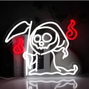 Halloween Neon Sign For Wall Decor, Grim Reaper Led - Picture 1 of 8