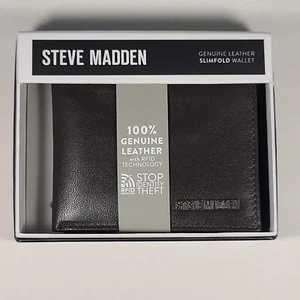 Steve Madden Men's Slimfold Bifold Dark Brown Leather Wallet RFID N80005/01RF - Picture 1 of 8