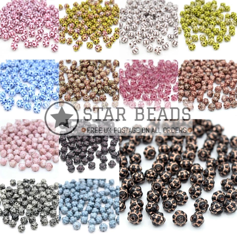 CZECH PRESSED GLASS DAISY BICONE SPACER BEADS 6MM (120PCS) - PICK COLOUR - Image 1 of 1