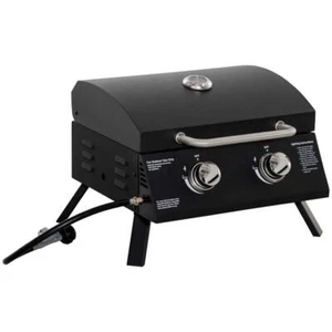 Parrilla de gas propano portátil negra patas plegables tapa termómetro camping picnic - Imagen 1 de 7