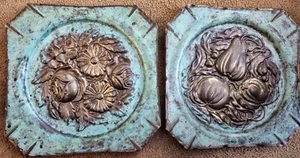 Made In Italy selten geprägte gehämmerte Messing Mid Century Türkis Wandtafeln - Bild 1 von 5