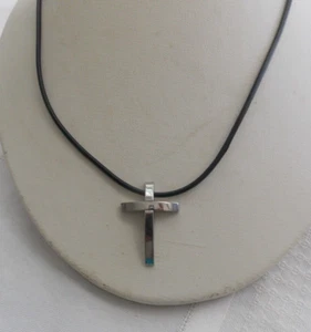 Edelstahl religiös Kreuz Anhänger schwarz Kordel Halskette #ST437 - Bild 1 von 7