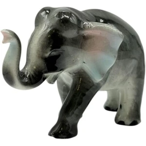 Elephant Figurine Ceramic Animal Statue Decor Gray Pink Accents 4.5" - Picture 1 of 9