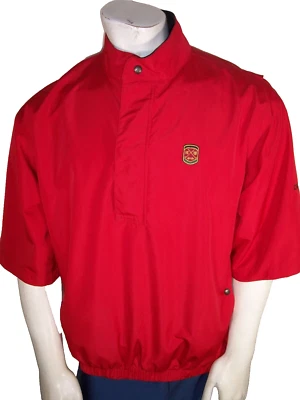 New Footjoy Dryjoys Medium Red 1/2 Zip Poly Rain Jacket Manhattan Woods Logo - Image 1 of 4