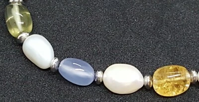 Purple & green agate & cultured pearl vintage Art Deco antique necklace - Image 1 of 4