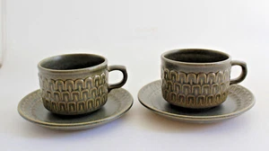 Wedgwood Cambrian Green Flat Coffee Tea Mug Cups Saucers Set of 2 Vintage (D) - Picture 1 of 12