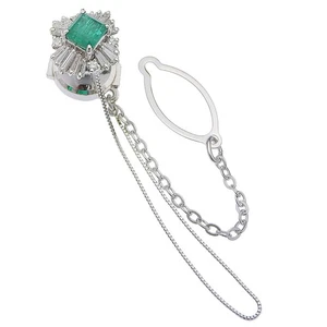 Pin Brooch Brooch Pt900Platinum/Emerald/diamond 6.3g Women - Picture 1 of 6