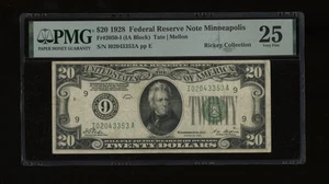 DBR 1928 $20 FRN Minneapolis Numeral Fr. 2050-I PMG 25 Serial I02043353A - Picture 1 of 2