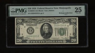 DBR 1928 $20 FRN Minneapolis Numeral Fr. 2050-I PMG 25 Serial I02043353A - Image 1 of 2