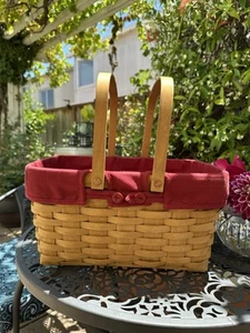 Longaberger 2002 großer Korb 14" x 10,5", 7,5" hoch 2 drehbare Griffe mit Einsatz - Bild 1 von 17