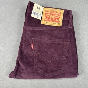 Levis 511 Slim-Fit Cordhose Herren 29x30 Burgund Maroon Rot Stretch Neu - Bild 1 von 8