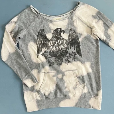 Moletom Ralph Lauren Denim & Supply Eagle Bleach Dye cinza feminino médio - Imagem 1 de 4