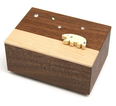 Caja rompecabezas de madera truco Karakuri Starry Night Walk Bear Yosegi Japón EN STOCK Foto 1 de 4