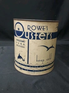 OLD Rowe's Oysters Brand Oyster Tin Can Gallon Advertising New Haven Connecticut - Picture 1 of 11