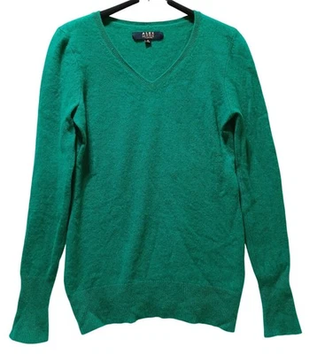 Alex Marie 100% Cashmere V-Neck Sweater Womens S Green Cozy Holiday Quiet Luxury - Image 1 of 4