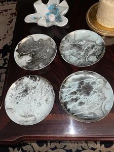 Sascha Brastoff Surf Ballet Turquoise/Blue & Platinum (4) 8” Ceramic Plates - Picture 1 of 11