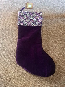 Dillards Trimmings Purple Velvet Beaded Christmas Stocking - Picture 1 of 4
