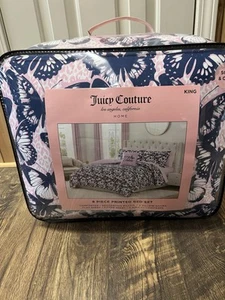 Juicy Couture Pink and blue Butterfly w/ JC Logo Print 8pc King Comforter Set - Picture 1 of 5